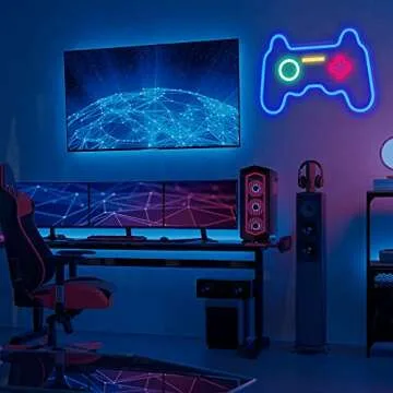 HSEFURNI Gamepad Neon Sign 16" x 11", Birthday Gifts for Teen Boys, USB Powered Light Up LED Signs, Teenage Boy Gifts Ideas, Teen Boys Gift Ideas, Gifts for Teenage Boys, Teenager Gifts