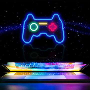 HSEFURNI Gamepad Neon Sign 16" x 11", Birthday Gifts for Teen Boys, USB Powered Light Up LED Signs, Teenage Boy Gifts Ideas, Teen Boys Gift Ideas, Gifts for Teenage Boys, Teenager Gifts