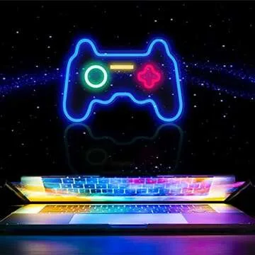 HSEFURNI Gamepad Neon Sign 16" x 11", Birthday Gifts for Teen Boys, USB Powered Light Up LED Signs, Teenage Boy Gifts Ideas, Teen Boys Gift Ideas, Gifts for Teenage Boys, Teenager Gifts