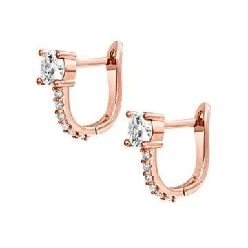 PAVOI 14K Rose Gold Plated Post Cubic Zirconia Cuff Earring Huggie Stud with Main Stone