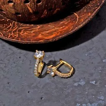 PAVOI 14K Rose Gold Plated Post Cubic Zirconia Cuff Earring Huggie Stud with Main Stone