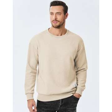 Dokotoo Men Mens Solid Color Crewneck Sweatshirt Lightweight Geometric Texture Hoodless Long Sleeve Sweaters Casual Pullover Sweatshirts Beige Medium