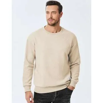 Dokotoo Men Mens Solid Color Crewneck Sweatshirt Lightweight Geometric Texture Hoodless Long Sleeve Sweaters Casual Pullover Sweatshirts Beige Medium