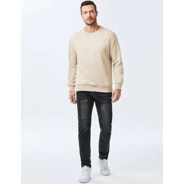 Dokotoo Men Mens Solid Color Crewneck Sweatshirt Lightweight Geometric Texture Hoodless Long Sleeve Sweaters Casual Pullover Sweatshirts Beige Medium