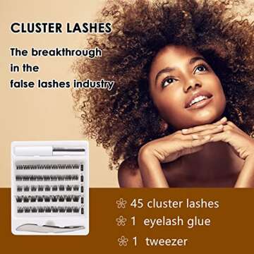 Lanciley Lash Clusters DIY Eyelash Extensions 45 Clusters Lashes 10-14mm 5 Styles C CC D Curl Individual Lashes with Eyelash Glue Thin Band Reusable Soft & Comfortable Lashes Cluster DIY at Home