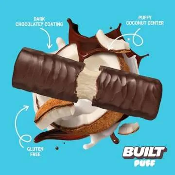 BUILT Puff Protein Bars, Coconut Puff, High Protein Bars, 17g High Protein Snacks, On-The-Go Bars, o...