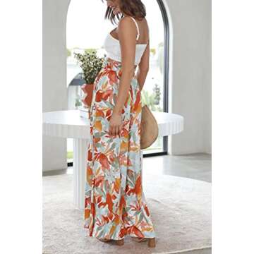 YOCUR Summer Beach Vacation Pants High Waisted Wide Leg Pants for Women Printed Loose Flowy Palazzo ...
