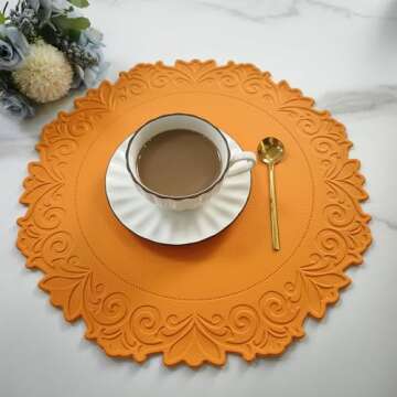 Round Waterproof Placemats Set of 6 for Dining Table Wipe Clean Washable Tablemats