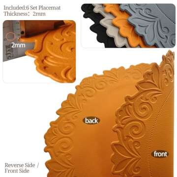 Round Waterproof Placemats Set of 6 for Dining Table Wipe Clean Washable Tablemats