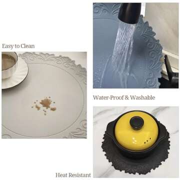 Round Waterproof Placemats Set of 6 for Dining Table Wipe Clean Washable Tablemats