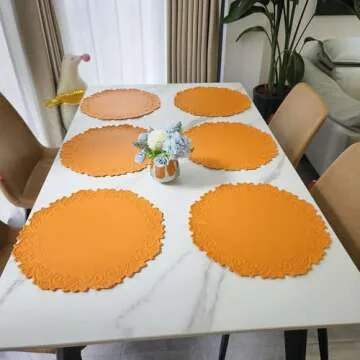 Round Waterproof Placemats Set of 6 for Dining Table Wipe Clean Washable Tablemats