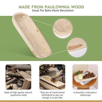 Uziass Wood Dough Bowl, 14.75” Hand Carved Rustic Wooden Dough Bowls Decorative Wood Dough Bowl Lo...