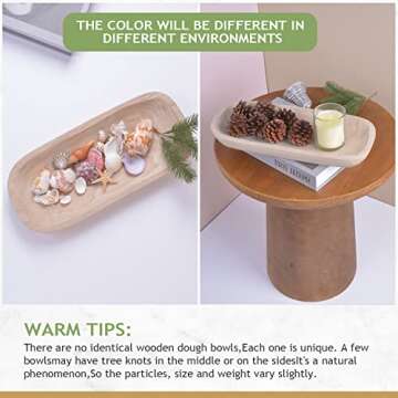 Uziass Wood Dough Bowl, 14.75” Hand Carved Rustic Wooden Dough Bowls Decorative Wood Dough Bowl Long Wood Bowl Making Dough Bowl for Dining Table Centerpiece Living Room Home Kitchen Decor