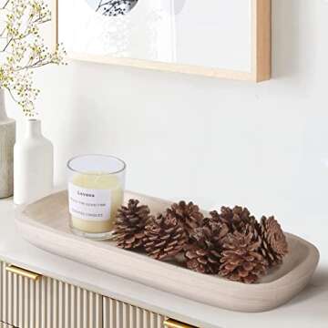 Uziass Wood Dough Bowl, 14.75” Hand Carved Rustic Wooden Dough Bowls Decorative Wood Dough Bowl Long Wood Bowl Making Dough Bowl for Dining Table Centerpiece Living Room Home Kitchen Decor