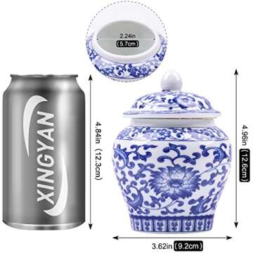 XINGYAN Chinoiserie Blue and White Porcelain Mini Ceramic Ginger Jars with Lid Ancient Chinese,Orien...
