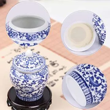 XINGYAN Chinoiserie Blue and White Porcelain Mini Ceramic Ginger Jars with Lid Ancient Chinese,Oriental Style,Decorative and Storage Jars (Mini branches jar)