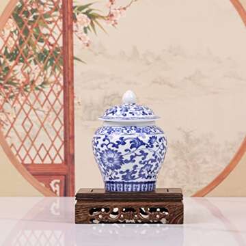 XINGYAN Chinoiserie Blue and White Porcelain Mini Ceramic Ginger Jars with Lid Ancient Chinese,Oriental Style,Decorative and Storage Jars (Mini branches jar)