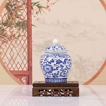 XINGYAN Chinoiserie Blue and White Porcelain Mini Ceramic Ginger Jars with Lid Ancient Chinese,Oriental Style,Decorative and Storage Jars (Mini branches jar)