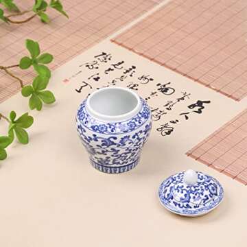 XINGYAN Chinoiserie Blue and White Porcelain Mini Ceramic Ginger Jars with Lid Ancient Chinese,Oriental Style,Decorative and Storage Jars (Mini branches jar)