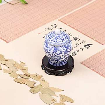 XINGYAN Chinoiserie Blue and White Porcelain Mini Ceramic Ginger Jars with Lid Ancient Chinese,Oriental Style,Decorative and Storage Jars (Mini branches jar)