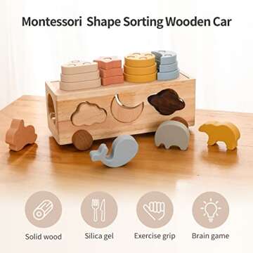Samonyed Shape Sorter Toy for Toddlers, Montessori Toy for 1 2 3 Year Wooden Sorting & Stacking Toys...