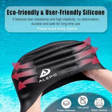 Alepo Extra Large Swim Cap for Women Men, Durable Silicone Swimming Hat with Ear Protection, Unisex Adults Bath Swimming Caps for Long Thick Curly Hair & Dreadlocks Braids Weaves Afro Hair