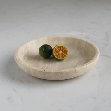 Natural Travertine Ring Dish Jewelry Tray 5.5" for Women, Marble Trinket Dish for Key Earring Nights...