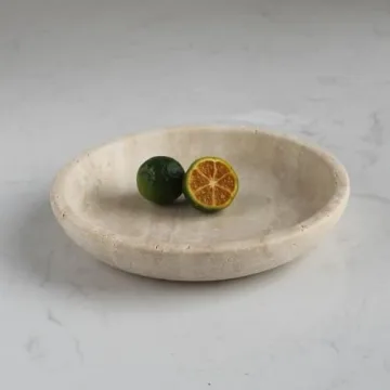 Natural Travertine Ring Dish Jewelry Tray 5.5" for Women, Marble Trinket Dish for Key Earring Nights...