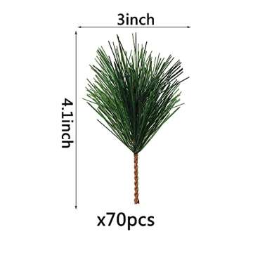 PPXMEEUDC 70 PCS Artificial Green Pine Needles Branches Small Pine Twigs Stems Fake Greenery Pine Pick for Christmas Garland Wreath Embellishing Home Holiday Garden Decoration