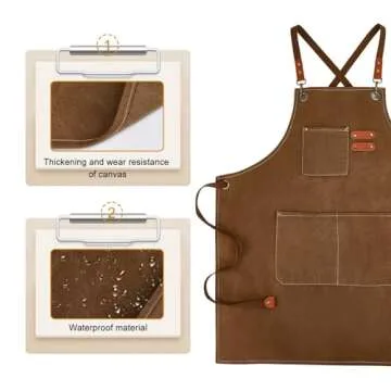 APRONPANDA Cross-Back Chef Aprons for Men Women with Pockets,Cotton Canvas Adjustable Cooking Work Apron for Kitchen,BBQ & Grill,Garden (Brown)