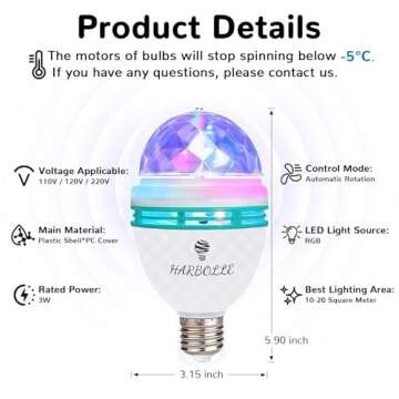 HARBOLLE 2 Pack RGB Color Rotating Bulb, E26/E27 LED Party Bulbs Colored Strobe Light Bulb Multi Cry...