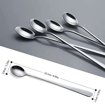 IQCWOOD Long Handle Iced Tea Spoons, 9-Inch Long Handle Tea Spoons, Coffee Spoon, Ice Cream Spoon, S...