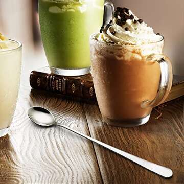 IQCWOOD Long Handle Iced Tea Spoons, 9-Inch Long Handle Tea Spoons, Coffee Spoon, Ice Cream Spoon, Stirrers Spoons, Stainless Steel Cocktail Stirring Spoons, Set of 4