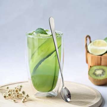 IQCWOOD Long Handle Iced Tea Spoons, 9-Inch Long Handle Tea Spoons, Coffee Spoon, Ice Cream Spoon, Stirrers Spoons, Stainless Steel Cocktail Stirring Spoons, Set of 4