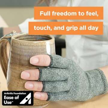 IMAK Brownmed Compression Arthritis Gloves - Compression Gloves for Arthritis & Joint Pain Support - Men's & Women's Fingerless Gloves to Support Circulation - Grey - Small