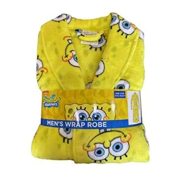 SUPER PLUSH Full-Length Long Sleeve Fleece Wrap Robe with SpongeBob Head toss design, One size Fits all