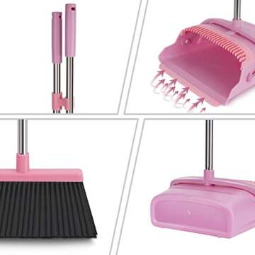 Chouqing Broom and Dustpan Set for Home,Broom and Dustpan Set,Broom Dustpan Set, Broom and Dustpan Combo for Office, Stand Up Broom and Dustpan (Pink)