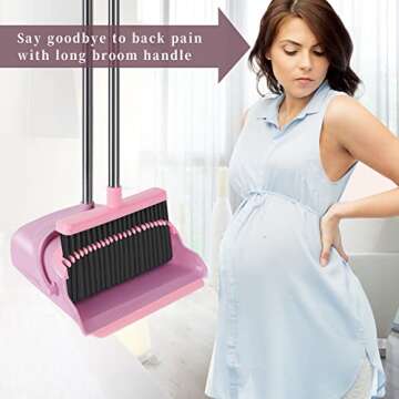 Chouqing Broom and Dustpan Set for Home,Broom and Dustpan Set,Broom Dustpan Set, Broom and Dustpan Combo for Office, Stand Up Broom and Dustpan (Pink)