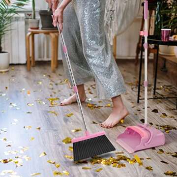 Chouqing Broom and Dustpan Set for Home,Broom and Dustpan Set,Broom Dustpan Set, Broom and Dustpan Combo for Office, Stand Up Broom and Dustpan (Pink)
