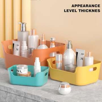 OWill 12-Pack Mixed Plastic Storage B-ins and Baskets for Efficient Home Classroom Organization - Small Containers in Multiple Colors for Kitchen, Cupboard Box, Bathroom Organizer on Shelves and Tubs