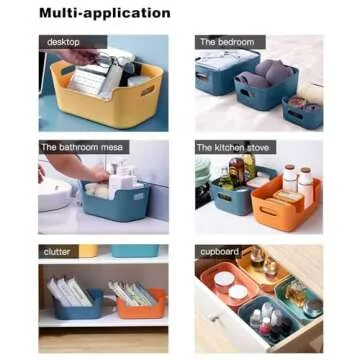 OWill 12-Pack Mixed Plastic Storage B-ins and Baskets for Efficient Home Classroom Organization - Small Containers in Multiple Colors for Kitchen, Cupboard Box, Bathroom Organizer on Shelves and Tubs