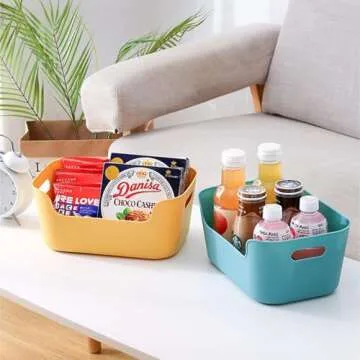 OWill 12-Pack Mixed Plastic Storage B-ins and Baskets for Efficient Home Classroom Organization - Small Containers in Multiple Colors for Kitchen, Cupboard Box, Bathroom Organizer on Shelves and Tubs