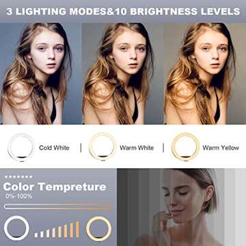 PHOPIK 8'' Selfie Ring Light with Adjustable Tripod and Phone Holder for Video Calls and Makeup