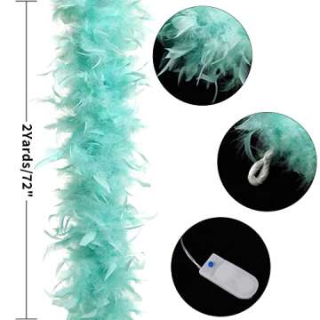 Larryhot Green Light Up Boa - 2Yards 75g Colorfu 20 LED Feather Boas for Party,Wedding,Halloween Costume,Christmas and Home Decoration (Aquamarine Green)