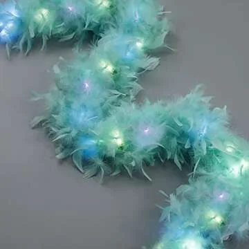 Larryhot Green Light Up Boa - 2Yards 75g Colorfu 20 LED Feather Boas for Party,Wedding,Halloween Costume,Christmas and Home Decoration (Aquamarine Green)