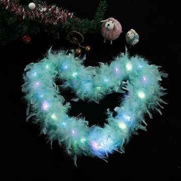 Larryhot Green Light Up Boa - 2Yards 75g Colorfu 20 LED Feather Boas for Party,Wedding,Halloween Costume,Christmas and Home Decoration (Aquamarine Green)