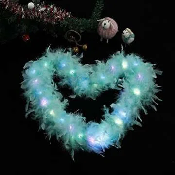 Larryhot Green Light Up Boa - 2Yards 75g Colorfu 20 LED Feather Boas for Party,Wedding,Halloween Costume,Christmas and Home Decoration (Aquamarine Green)