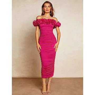 Stylish WDIRARA Off Shoulder Ruffle Maxi Dress for Women