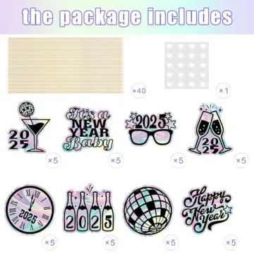 Wenqik 40 Pcs Happy New Year Centerpiece Sticks for 2025