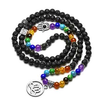 Jovivi 108 Mala Beads Chakra Bracelets Healing Crystal Necklace 6mm Lava Rock Stone Essential Oils D...